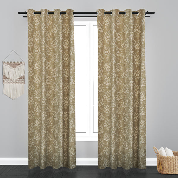 Cairo Leaf with Tree Design PolyCott Fabric Curtain - Green