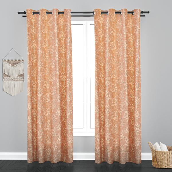 Cairo Leaf with Tree Design PolyCott Fabric Curtain - Pink