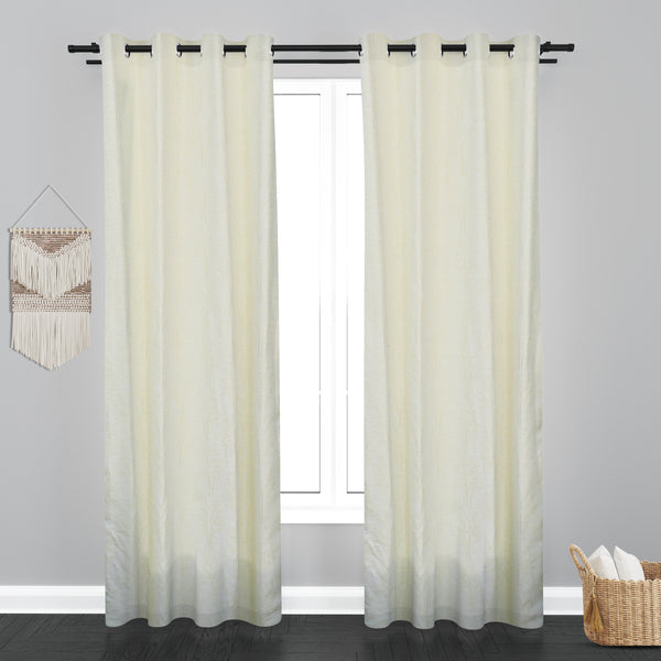 Cairo Leaf with Tree Design PolyCott Fabric Curtain - Cream