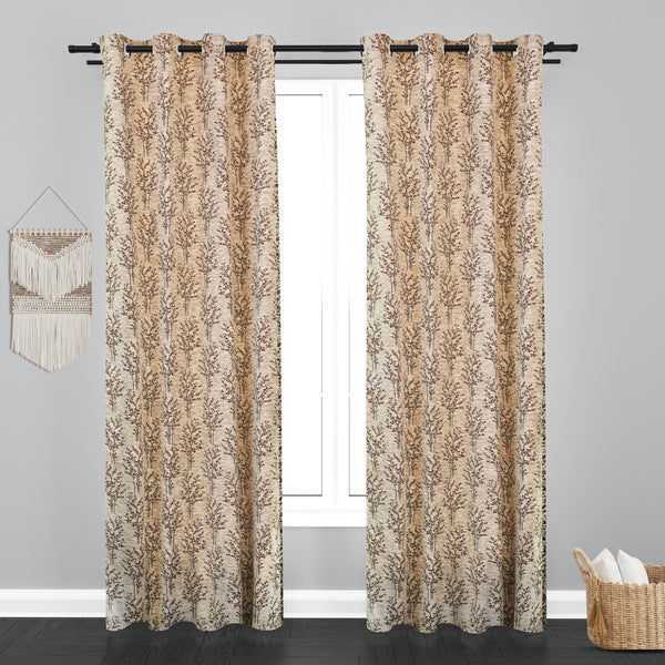 Cairo Leaf with Tree Design PolyCott Fabric Curtain - Light Brown