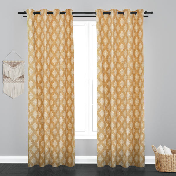 Cairo Damask Design PolyCott Fabric Curtain - Beige