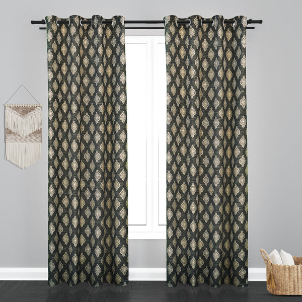 Cairo Damask Design PolyCott Fabric Curtain - Beige