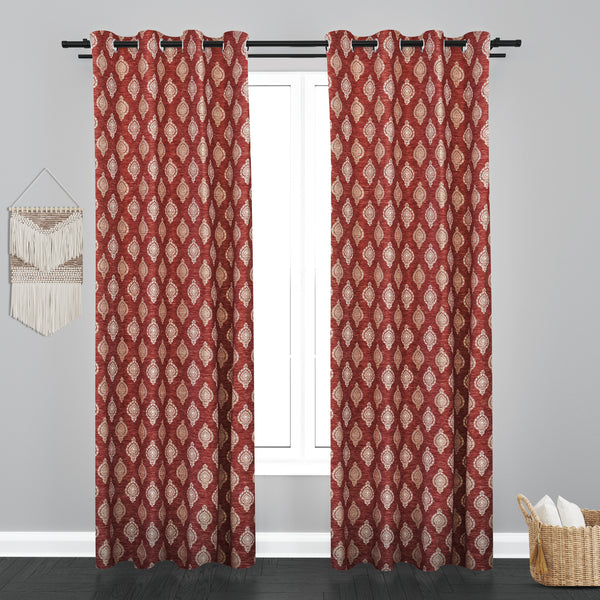 Cairo Damask Design PolyCott Fabric Curtain - Maroon