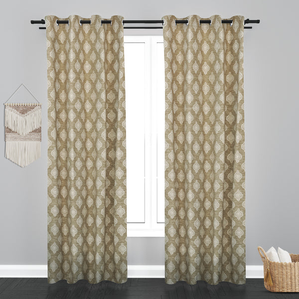 Cairo Damask Design PolyCott Fabric Curtain - Green
