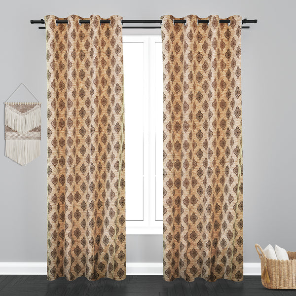 Cairo Damask Design PolyCott Fabric Curtain - Light Brown
