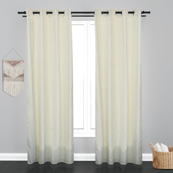 Cairo Floral Leaf Design PolyCott Fabric Curtain - Cream