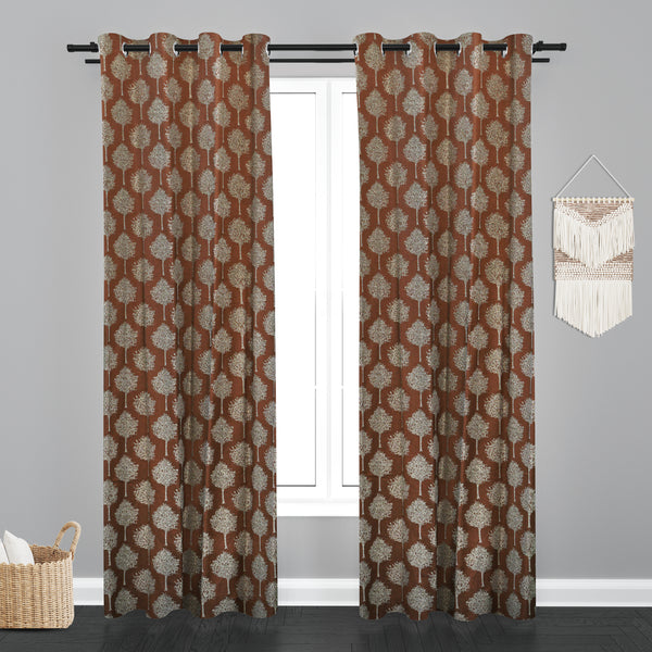 Doha Tree Design PolyCott Fabric Curtain - Coffee