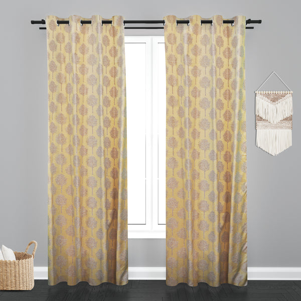 Doha Tree Design PolyCott Fabric Curtain - pearl offwhite