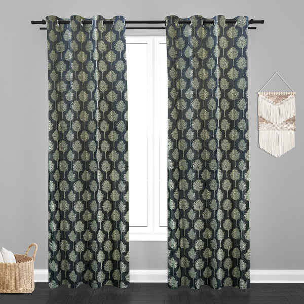 Doha Tree Design PolyCott Fabric Curtain - Grey