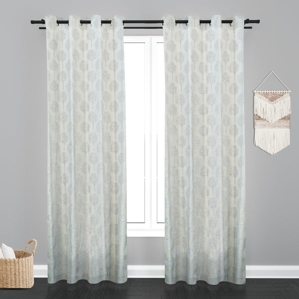 Doha Tree Design PolyCott Fabric Curtain - Light Grey
