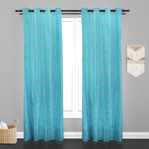 Doha Teaxure Design PolyCott Fabric Curtain - Firozi