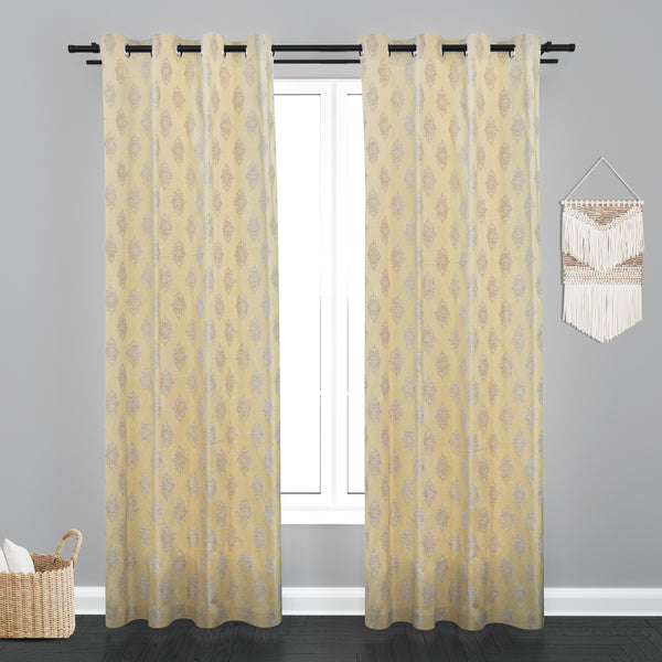 Doha Floral Leaf Design PolyCott Fabric Curtain - pearl offwhite