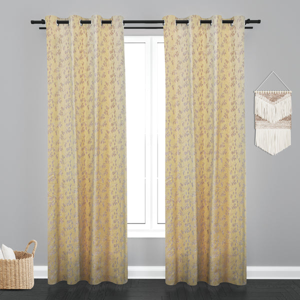 Doha Floral Leaf Design PolyCott Fabric Curtain - pearl offwhite