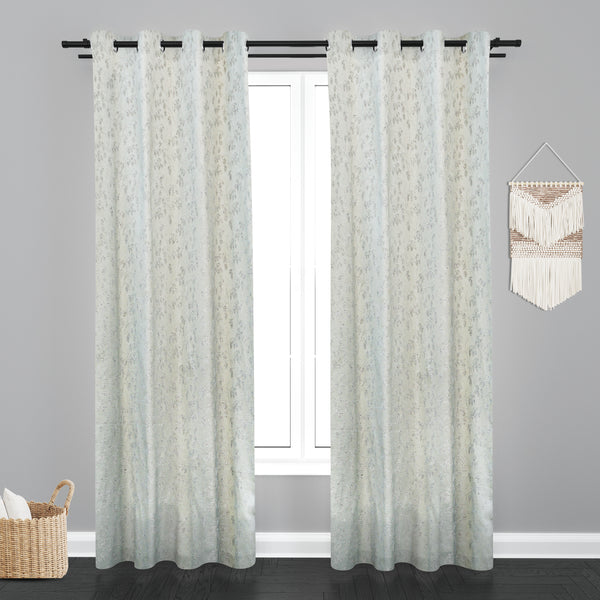 Doha Floral Leaf Design PolyCott Fabric Curtain - Light Grey