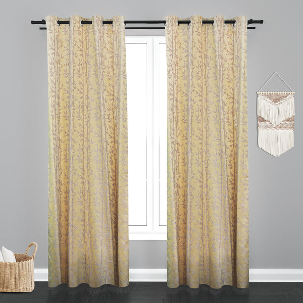 Doha Leaf Design PolyCott Fabric Curtain - pearl offwhite