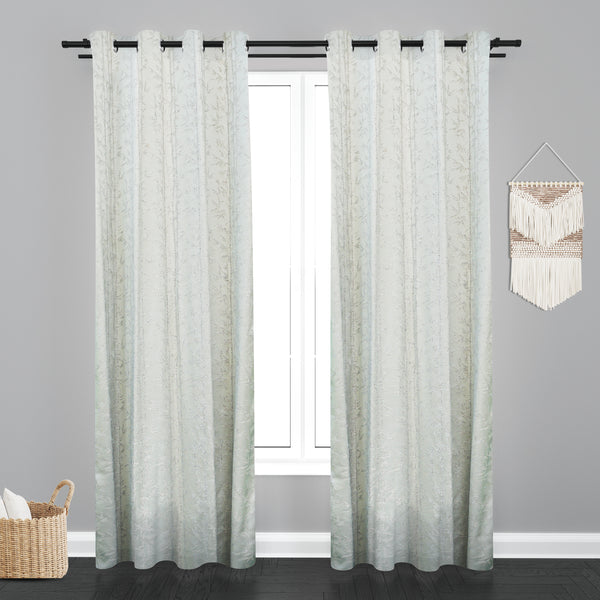 Doha Leaf Design PolyCott Fabric Curtain - Light Grey