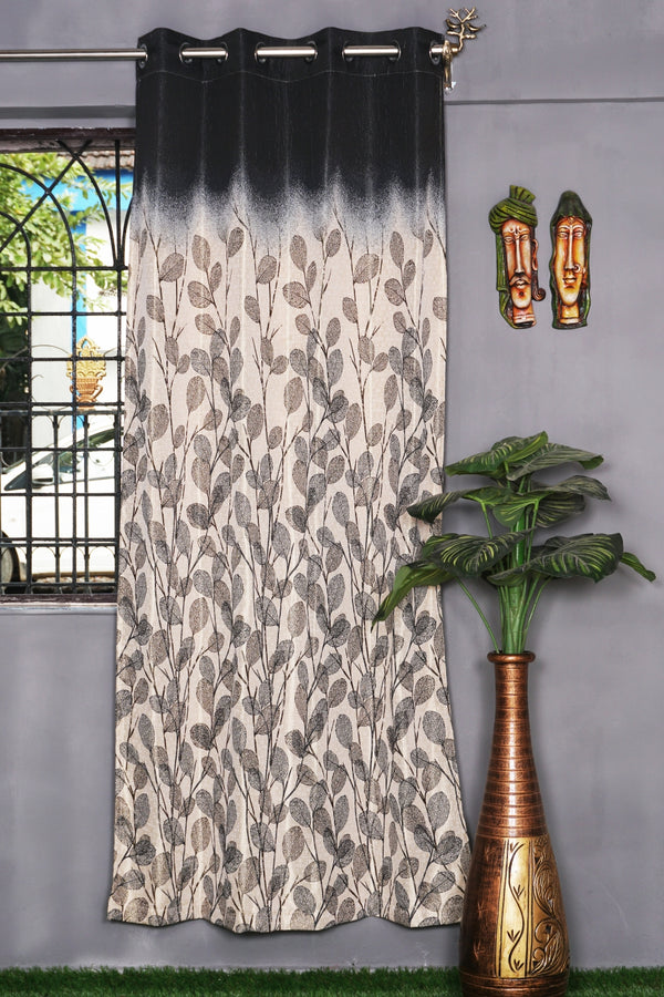 Jacquard Fabric Leaf Design Eyelet Window Single Curtain