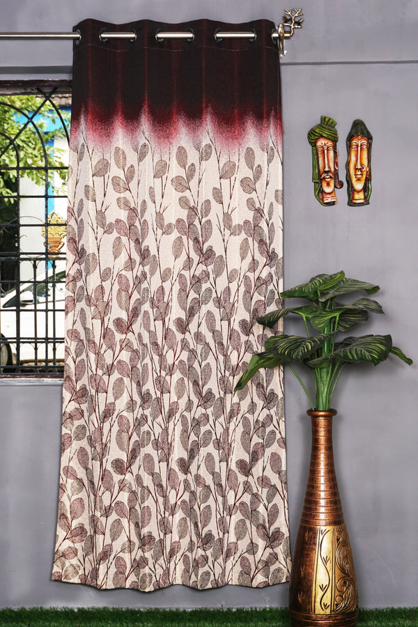 Jacquard Fabric Leaf Design Eyelet Window Single Curtain