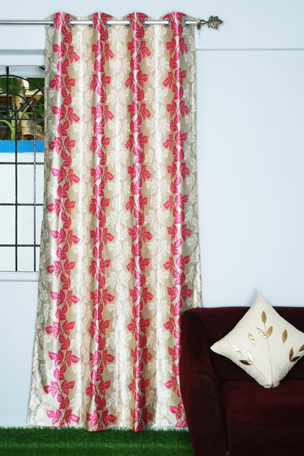 Long Crush Fabric Flower Printed Design Curtain