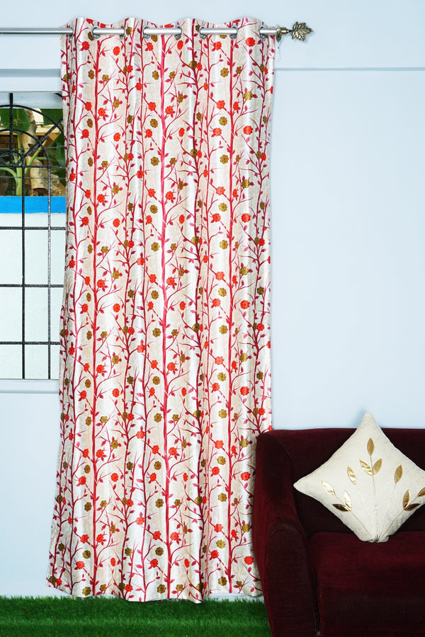 Long Crush Fabric Floral Printed Design Curtain