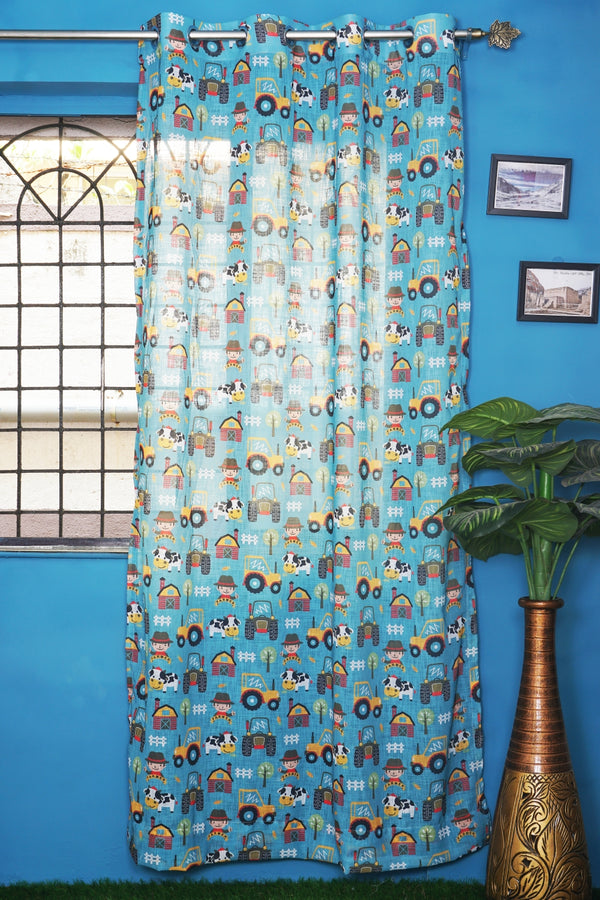 Net Linen Farmer Print Window Single Curtain