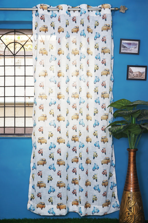 Net Linen Scooter Car Print Window Single Curtain
