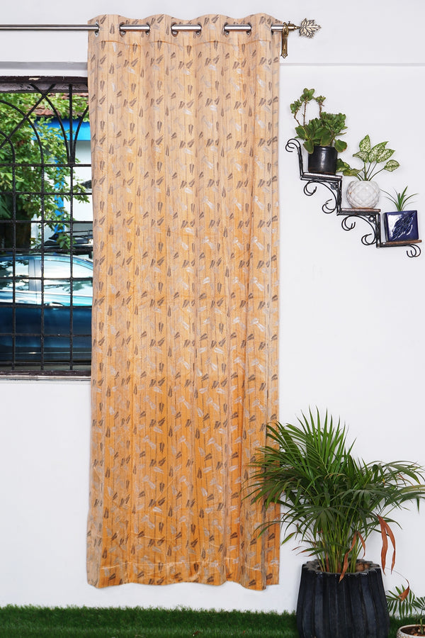 Jacquard Golden Leaf Design Velvet Fabric Window Single Curtain