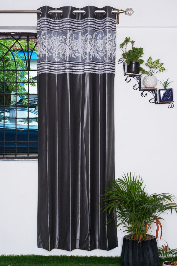 Jacquard Grey Plain Design Fabric Window Single Curtain