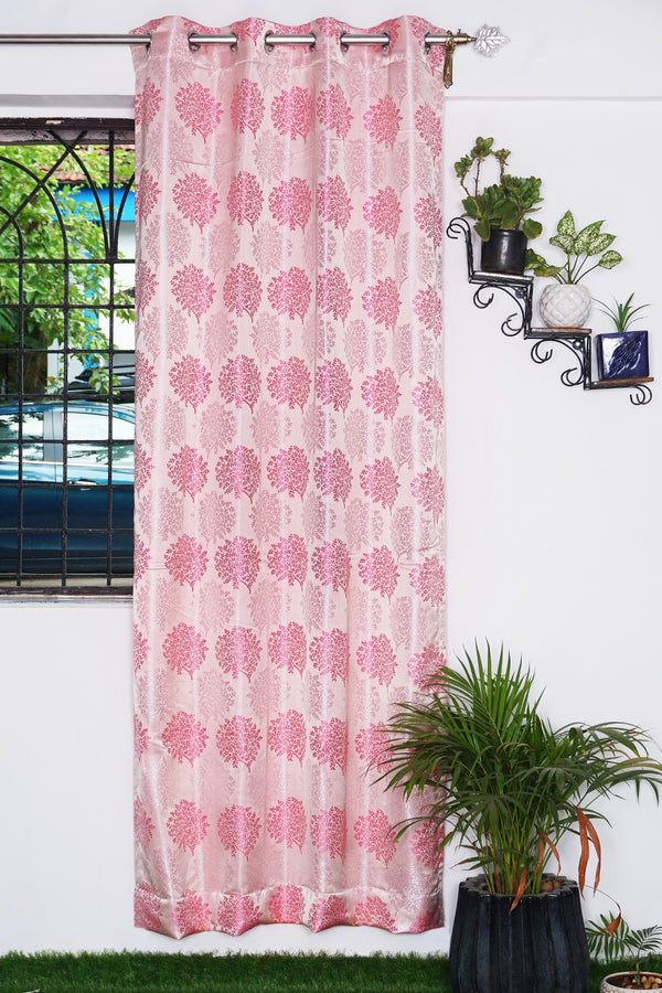 Jacquard Window Fabric Pink Abstract Design Single Curtain