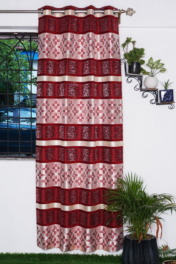 Jacquard Window Maroon & Cream Panel Design Single Curtain