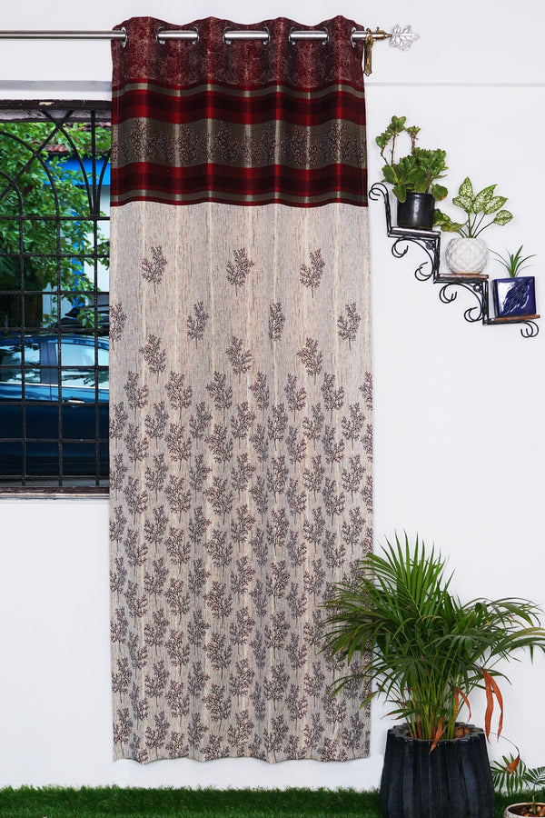 Jacquard Maroon & Light Pink Floral Design Single Curtain