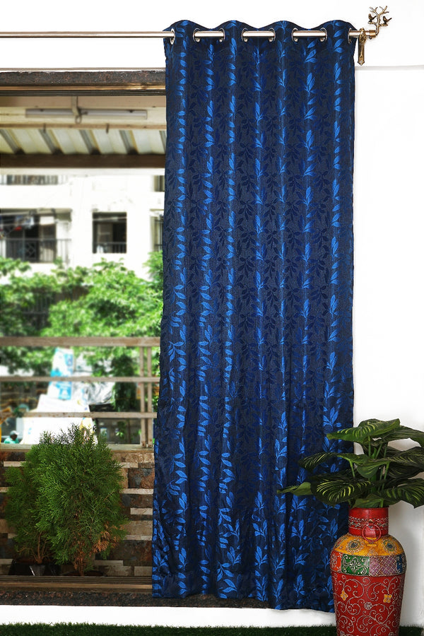 Jacquard Fabric Leaf Design Eyelet Window Curtain