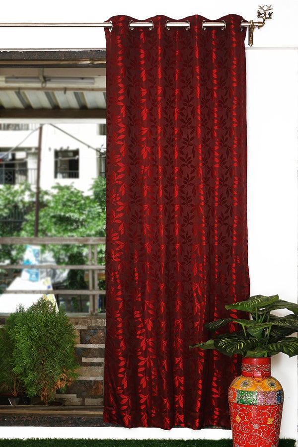 Jacquard Fabric Leaf Design Eyelet Window Curtain