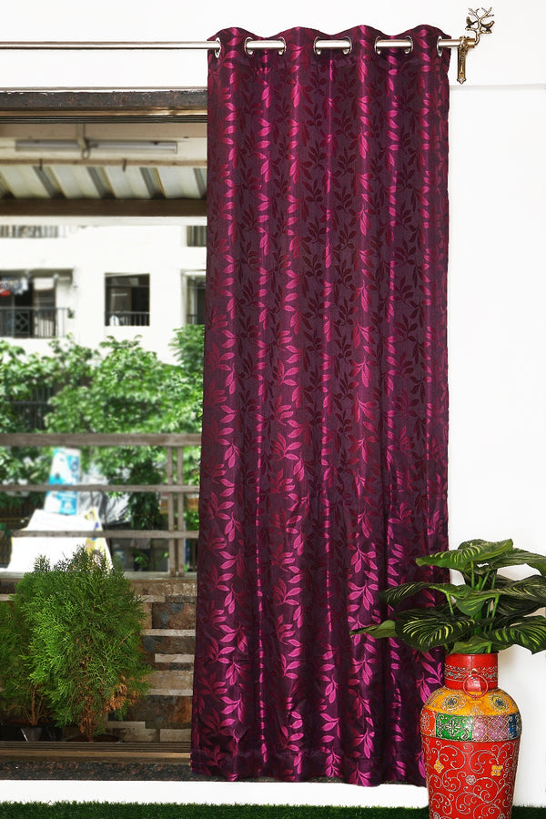 Jacquard Fabric Leaf Design Eyelet Window Curtain