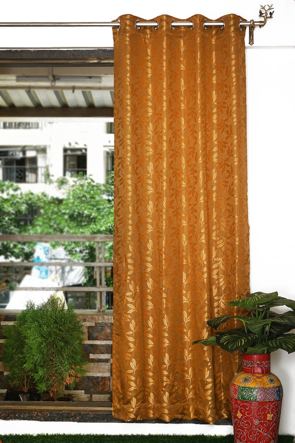 Jacquard Fabric Leaf Design Eyelet Window Curtain