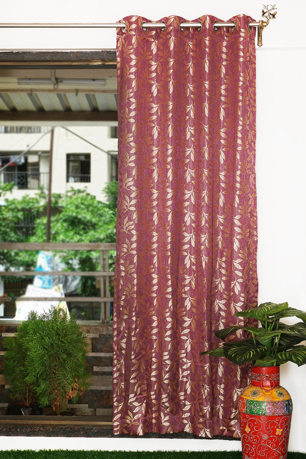 Jacquard Fabric Leaf Design Eyelet Window Curtain