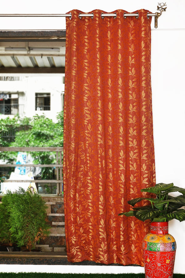 Jacquard Fabric Leaf Design Eyelet Window Curtain