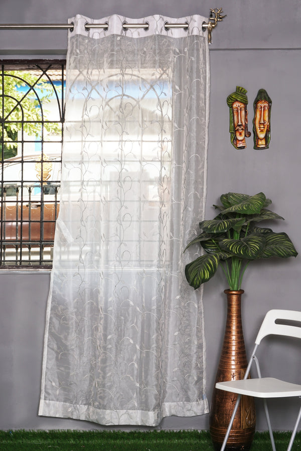 Small Leaf Designtissue Embroidered Curtain