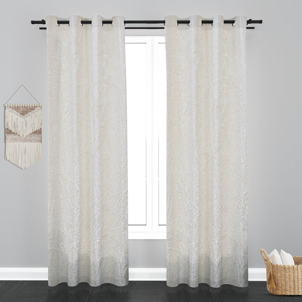 Glamour Small Keaf Design Soft Jaquard Fabric Curtain - Off White
