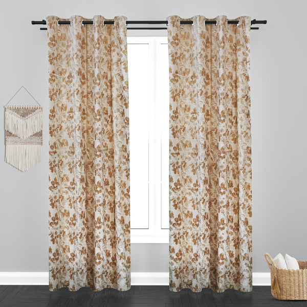 Glamour Floral Design Soft Jaquard Fabric Curtain -Ivory