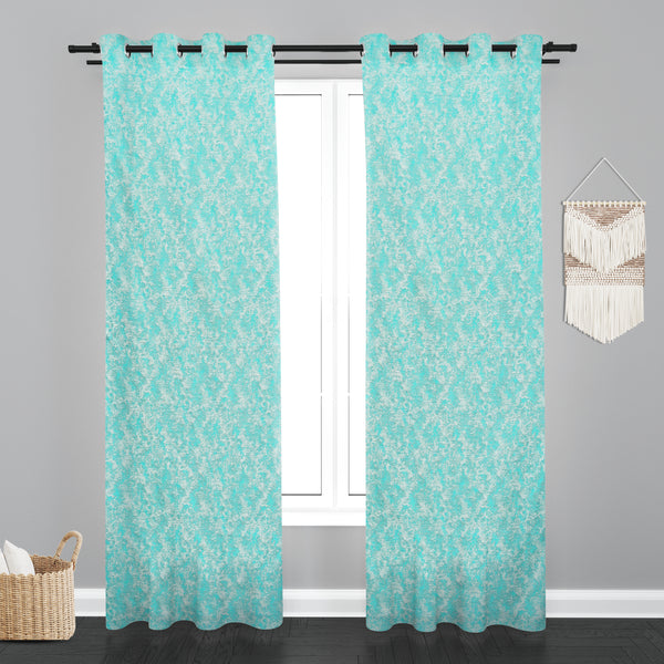 Lisbon Mesh Design PolyCott Fabric Curtain - Sky Blue