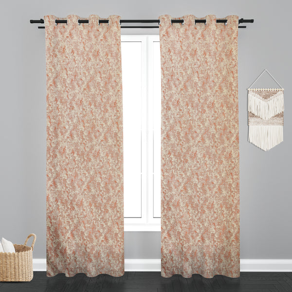 Lisbon Mesh Design PolyCott Fabric Curtain - Tan