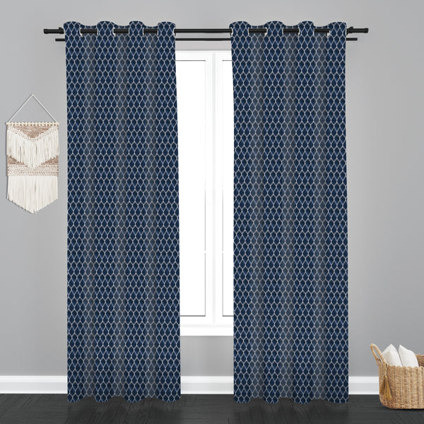 Lima  Geometric Design Jaquard Fabric Curtain -Navy Blue