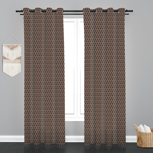 Lima  Geometric Design Jaquard Fabric Curtain -Brown