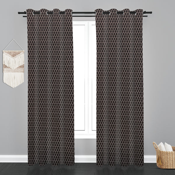 Lima  Geometric Design Jaquard Fabric Curtain -Coffee