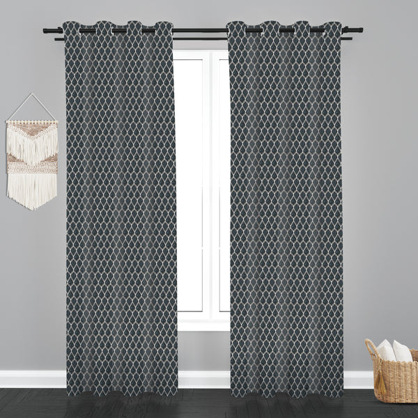 Lima  Geometric Design Jaquard Fabric Curtain -Grey