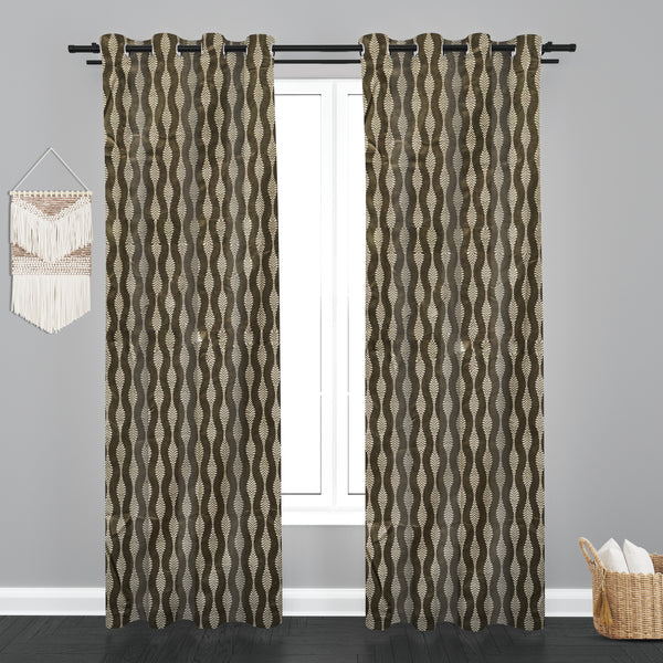 Lima  Geometric Design Jaquard Fabric Curtain -Light Brown