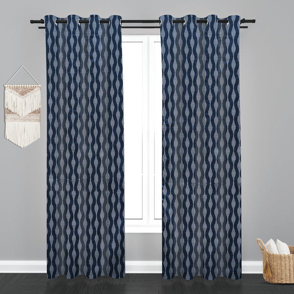 Lima  Geometric Design Jaquard Fabric Curtain -Navy Blue