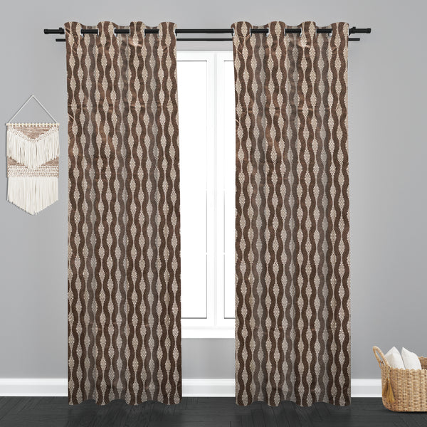 Lima  Geometric Design Jaquard Fabric Curtain -Brown
