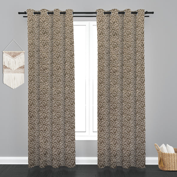 Lima  Floral Design Jaquard Fabric Curtain -Light Brown